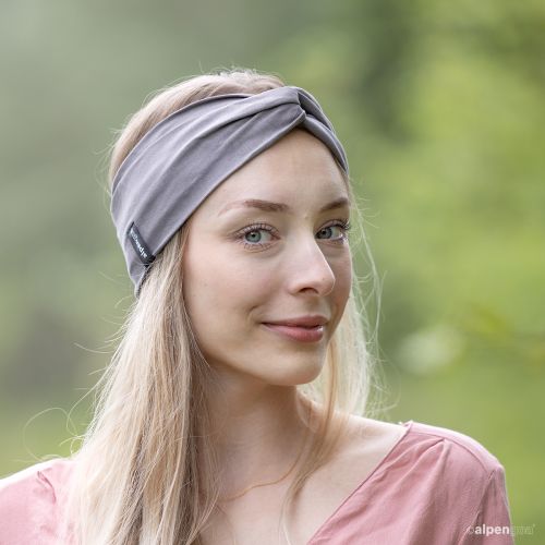 Stirnband aus BIO Baumwolle Taupe Tragebeipiel
